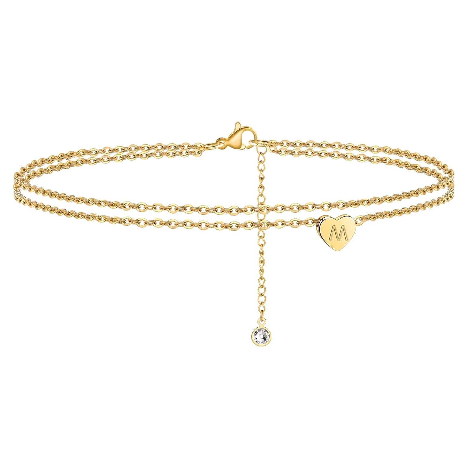 Pulsera de Tobillo Inicial Corazón Turandoss Oro 14K Ajustable