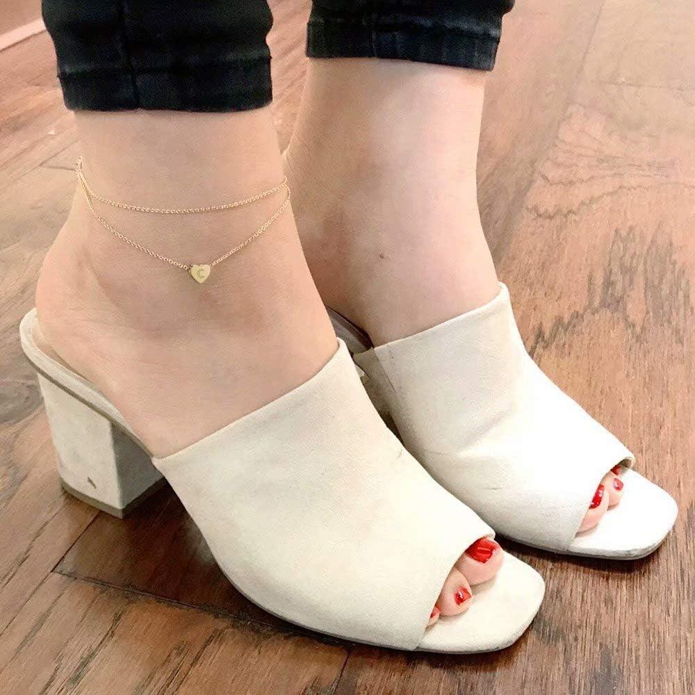 Pulsera de Tobillo Inicial Corazón Turandoss Oro 14K Ajustable