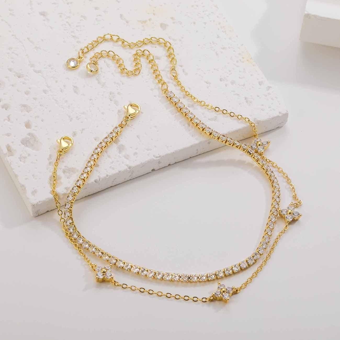 Pulsera de Tobillo de Oro RLMOON 14K CZ Ajustable para Mujeres