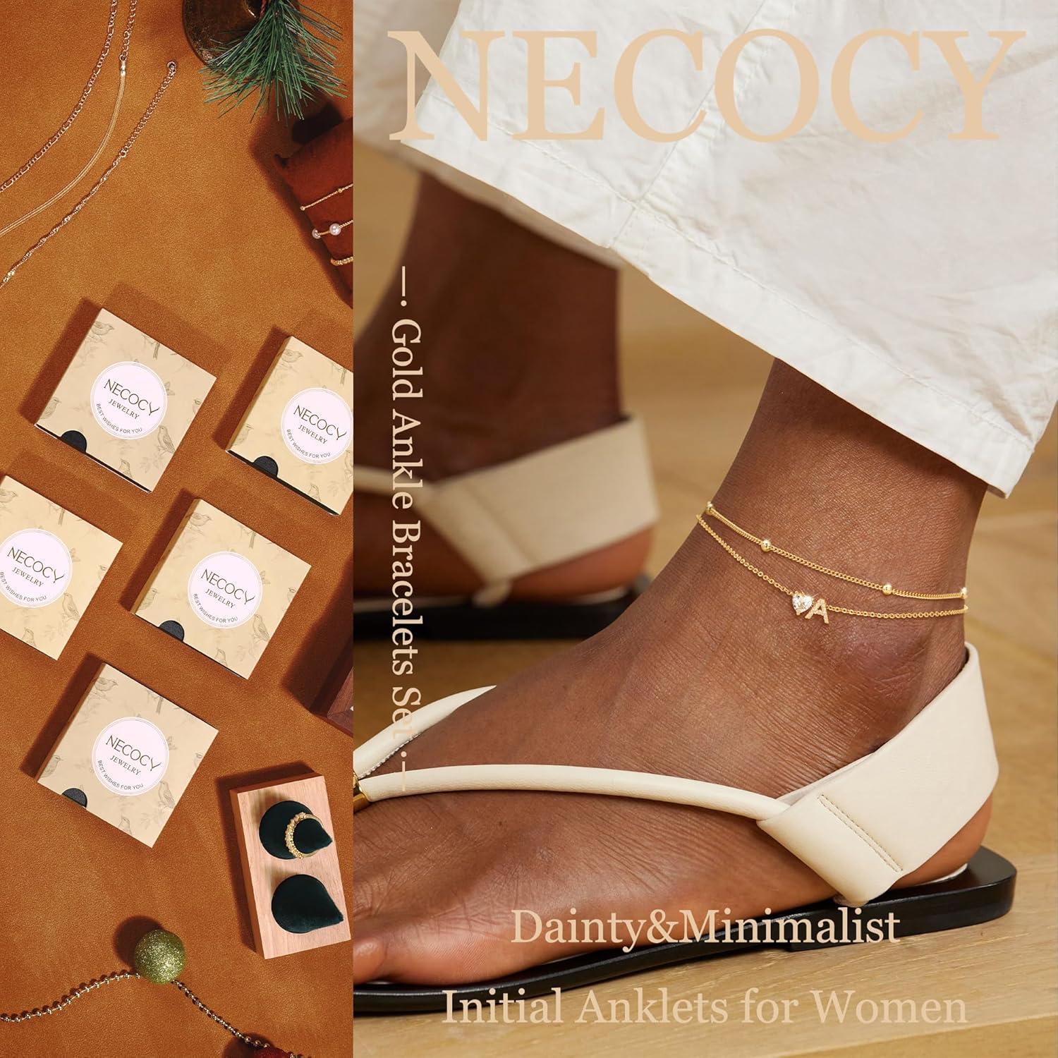 Tobilleras de Iniciales Doradas NECOCY 14k 21.6 cm Joyería