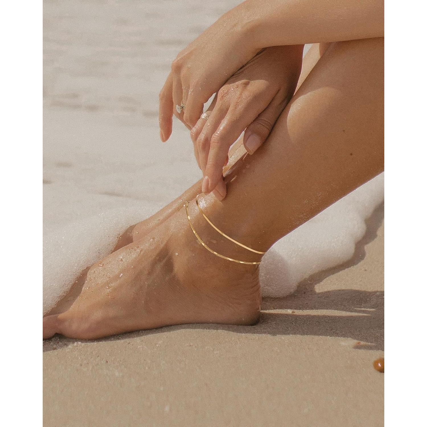 Pulsera de Tobillo NIXMAX Oro 14K Hipoalergénica Ajustable