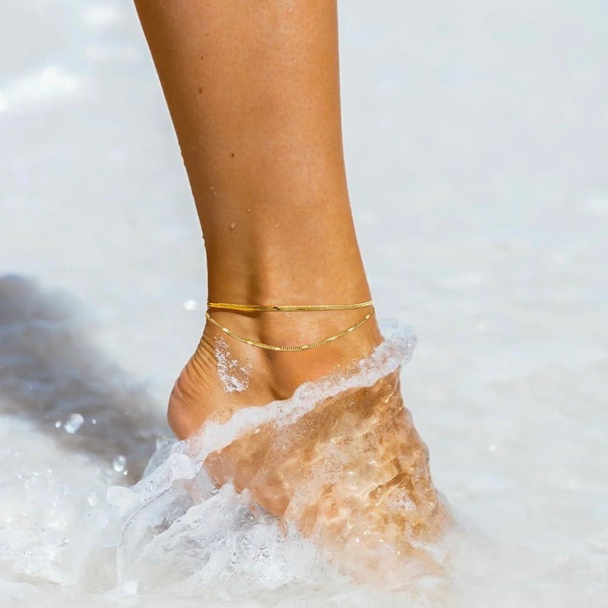 Pulsera de Tobillo NIXMAX Oro 14K Hipoalergénica Ajustable