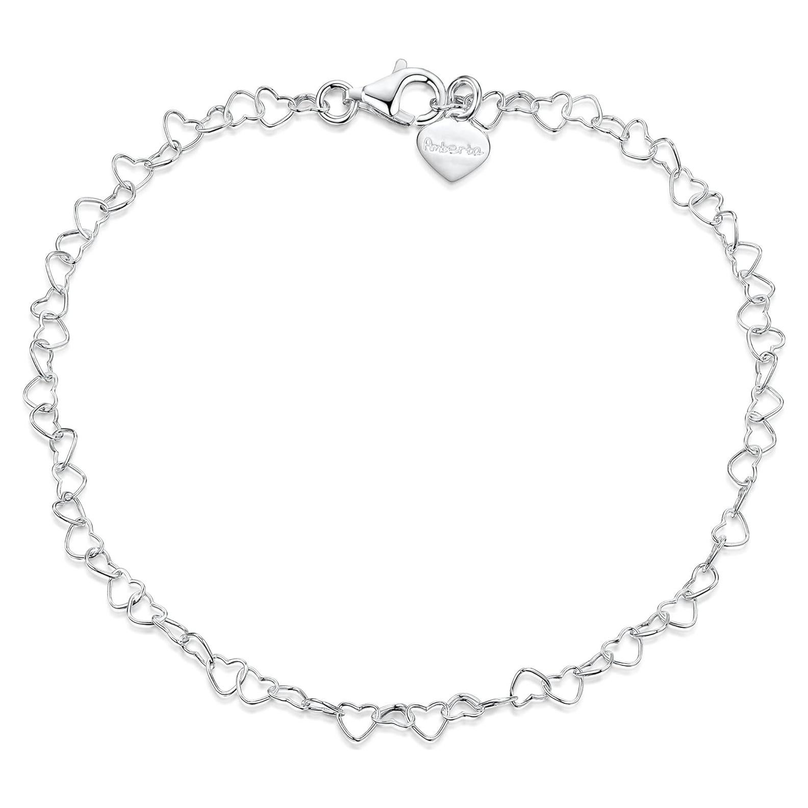 Tobillera de Plata Esterlina 925 Amberta Corazones 25 cm