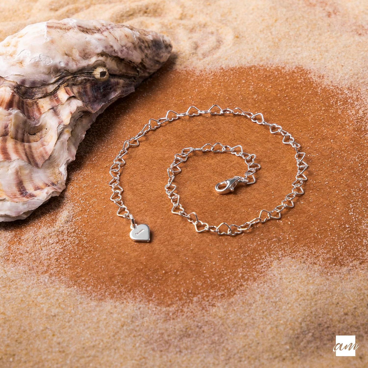 Tobillera de Plata Esterlina 925 Amberta Corazones 25 cm