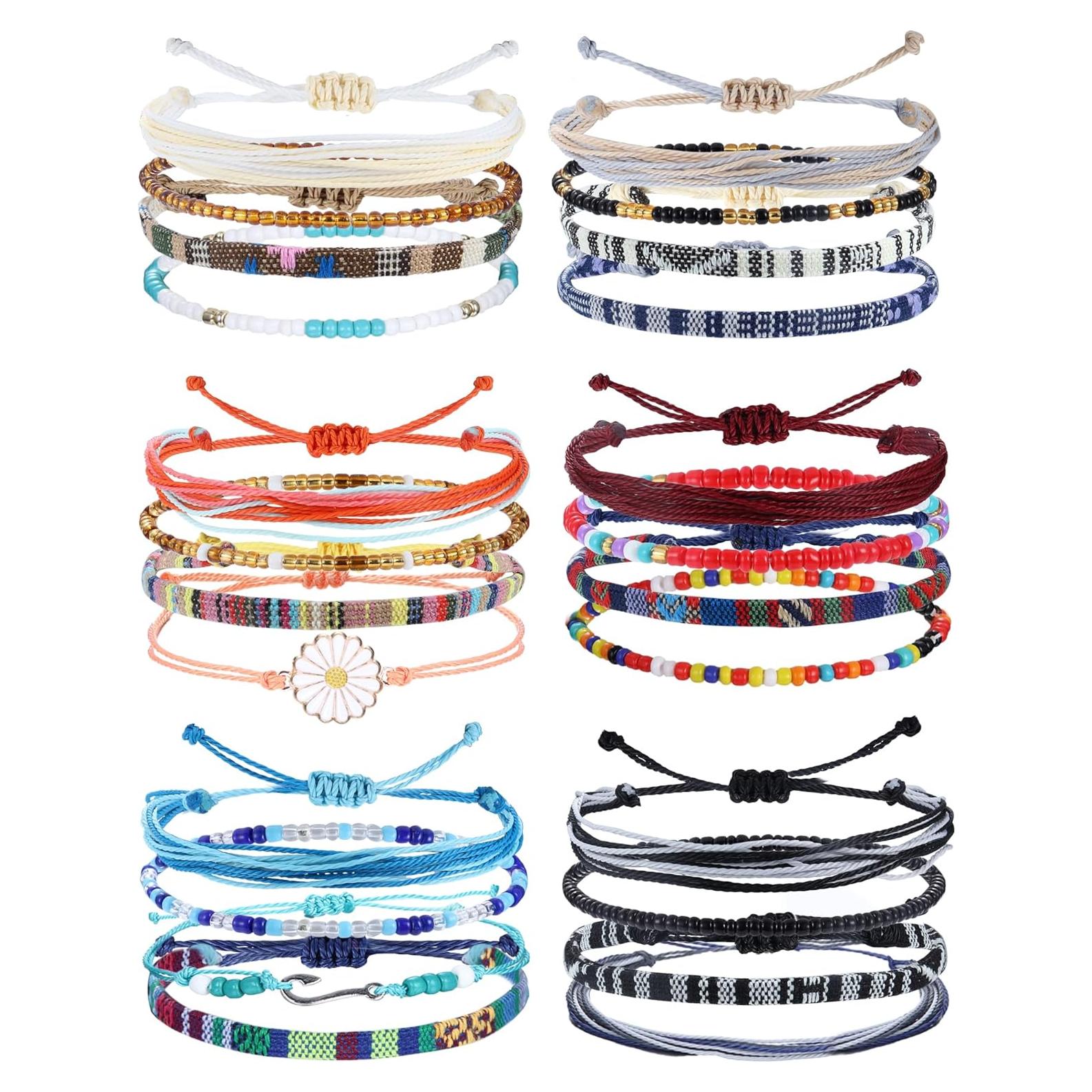 Pulseras de Cuerda Boho LOLIAS 24 Piezas Ajustables Impermeables