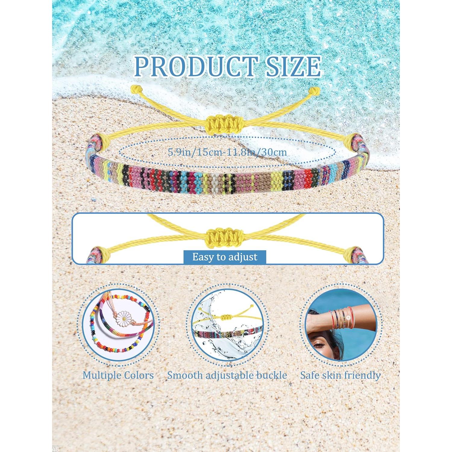 Pulseras de Cuerda Boho LOLIAS 24 Piezas Ajustables Impermeables