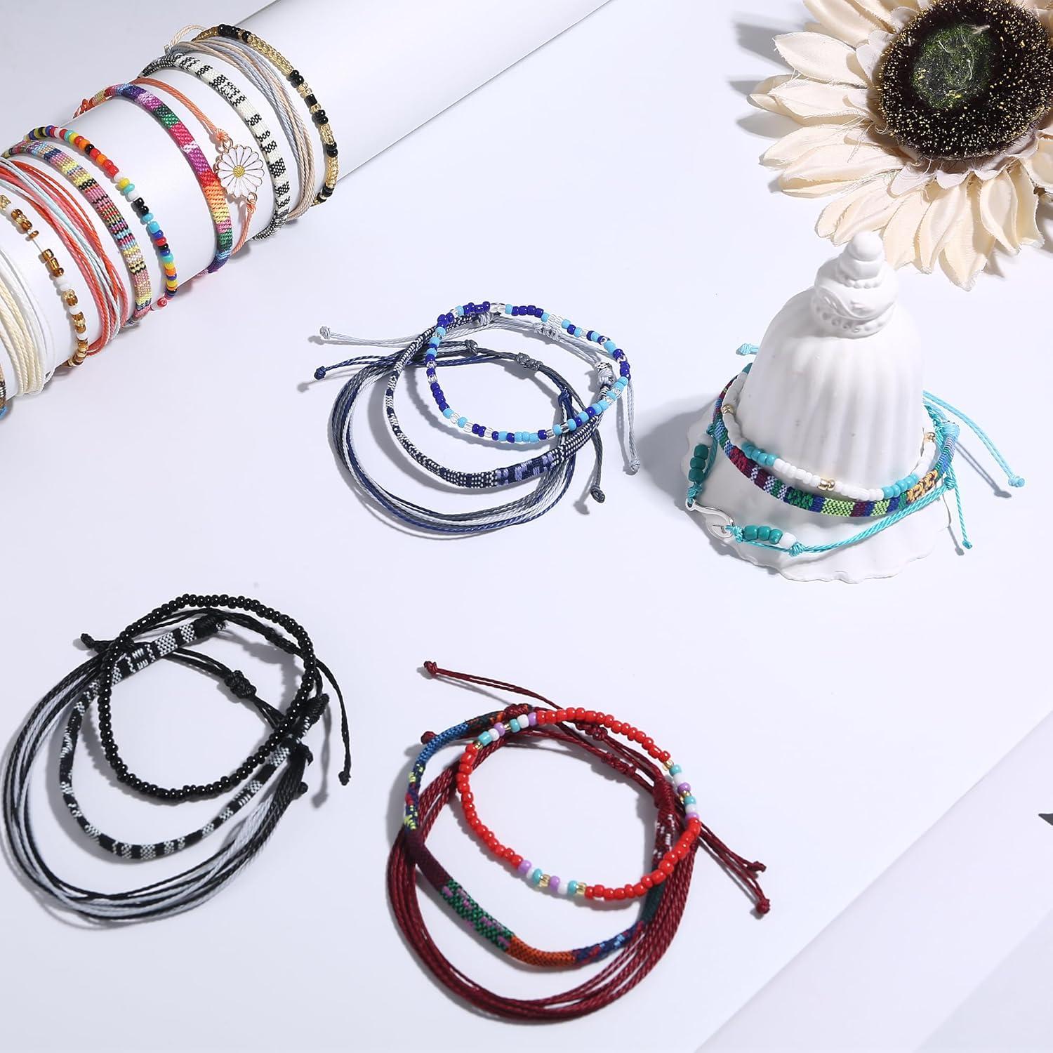 Pulseras de Cuerda Boho LOLIAS 24 Piezas Ajustables Impermeables
