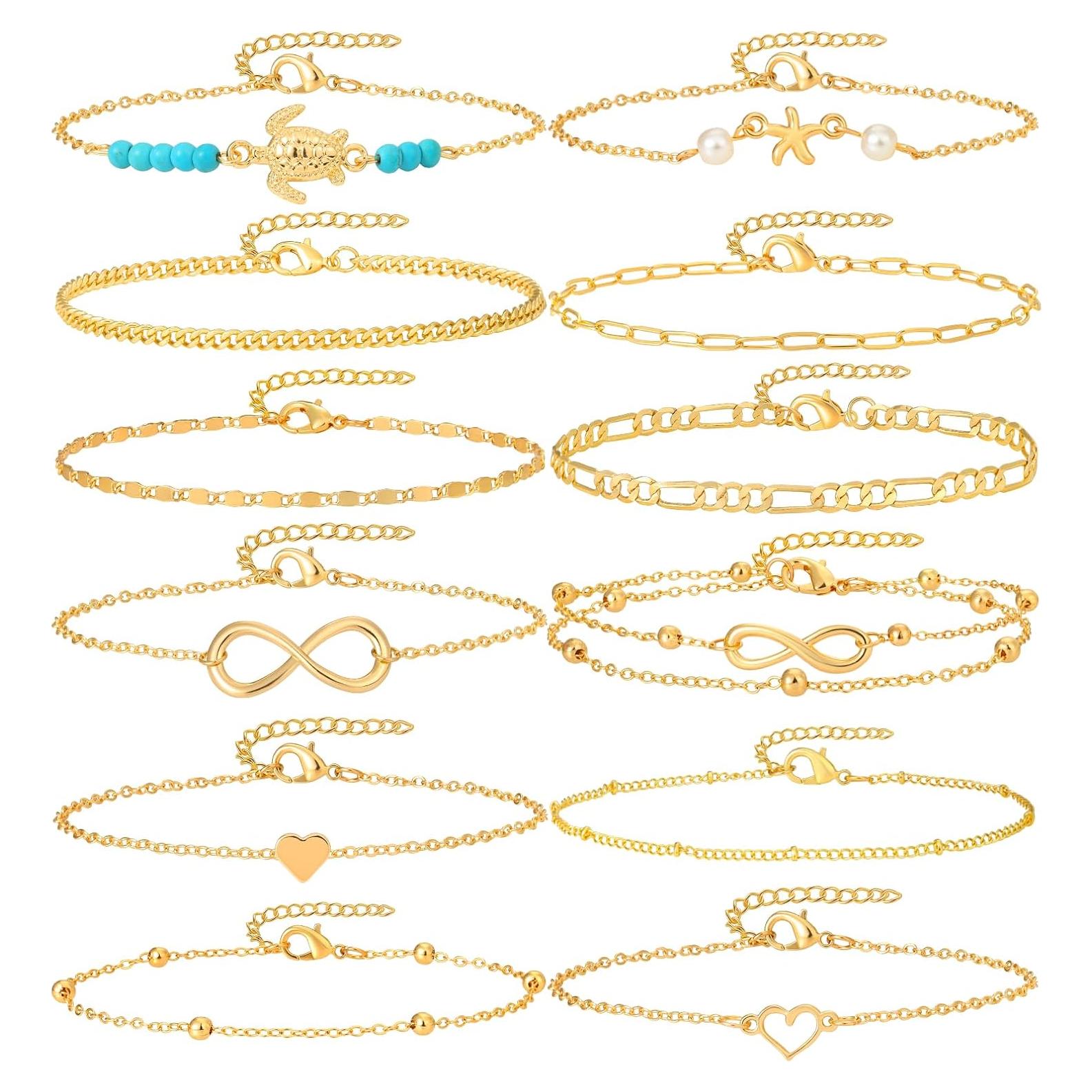 Conjunto de 12 Tobilleras de Oro Starain para Mujeres