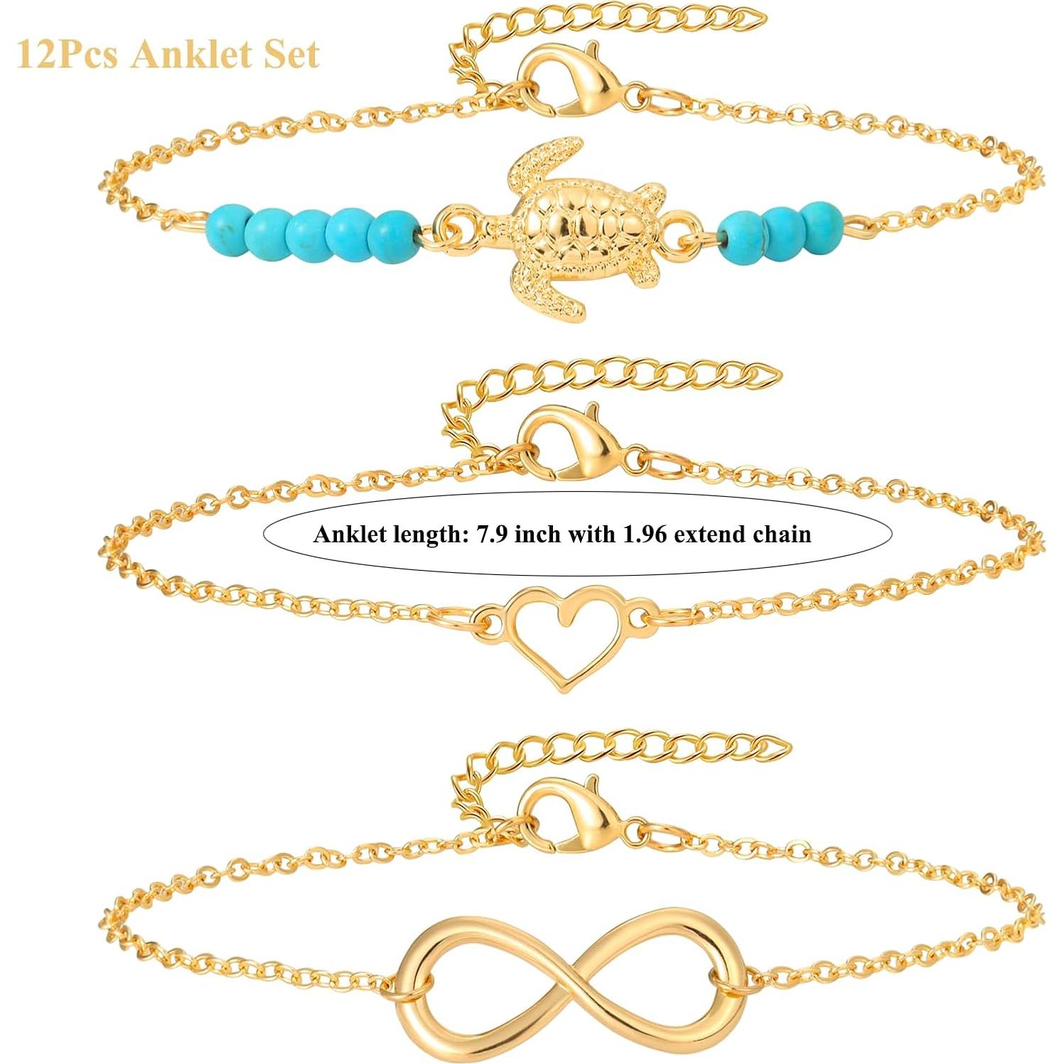 Conjunto de 12 Tobilleras de Oro Starain para Mujeres