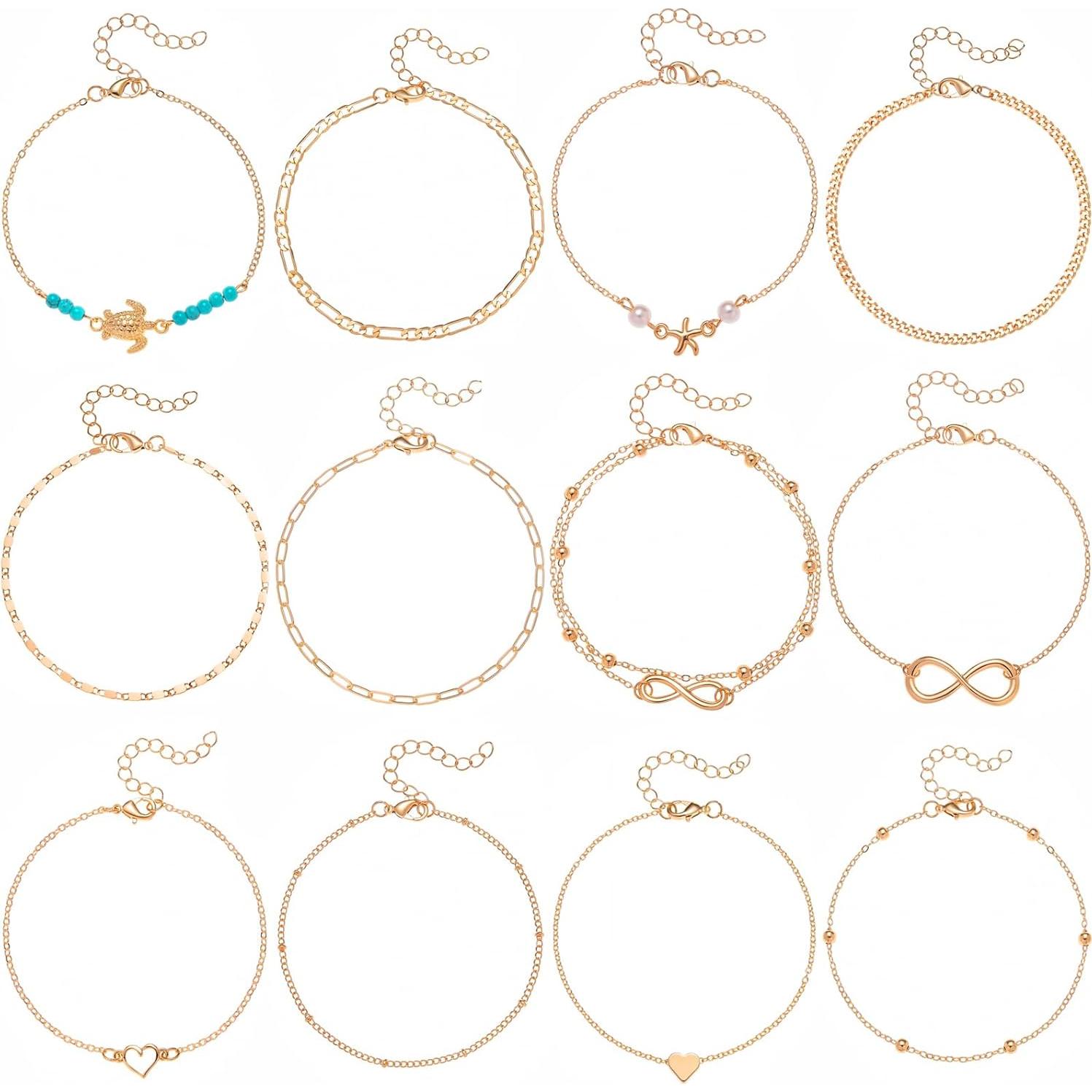 Conjunto de 12 Tobilleras de Oro Starain para Mujeres
