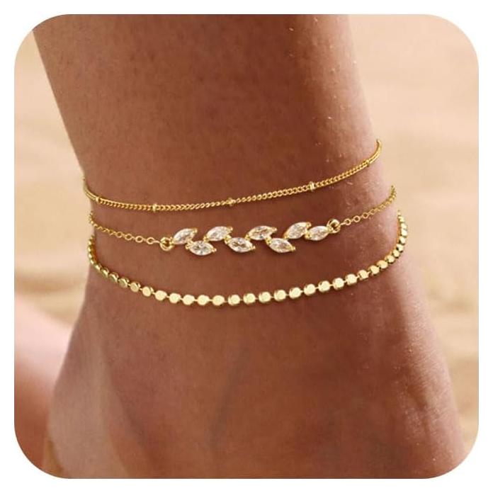 Conjunto de Pulseras de Tobillo Feskive 3 Capas Ajustables