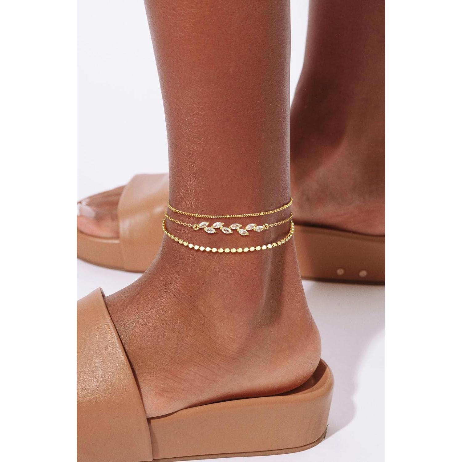 Conjunto de Pulseras de Tobillo Feskive 3 Capas Ajustables