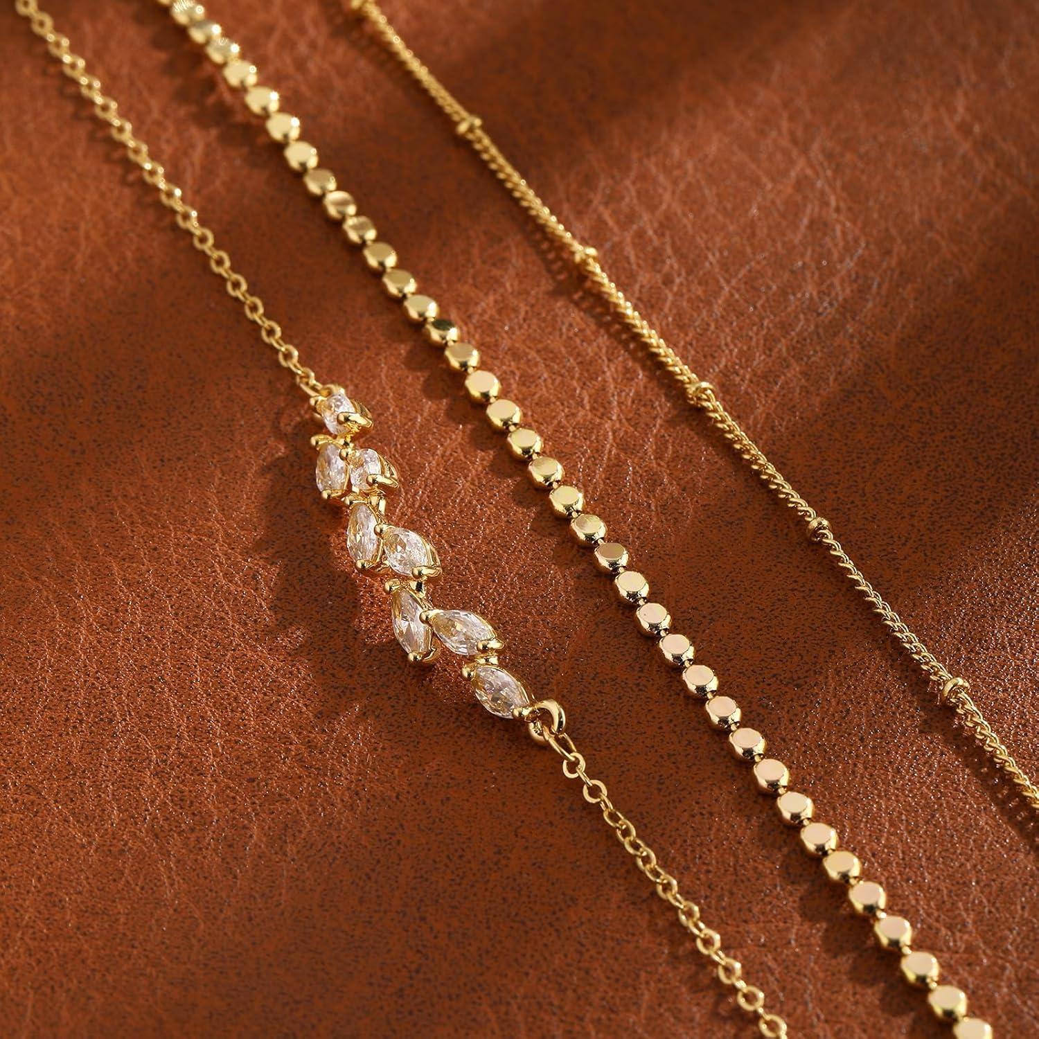 Conjunto de Pulseras de Tobillo Feskive 3 Capas Ajustables