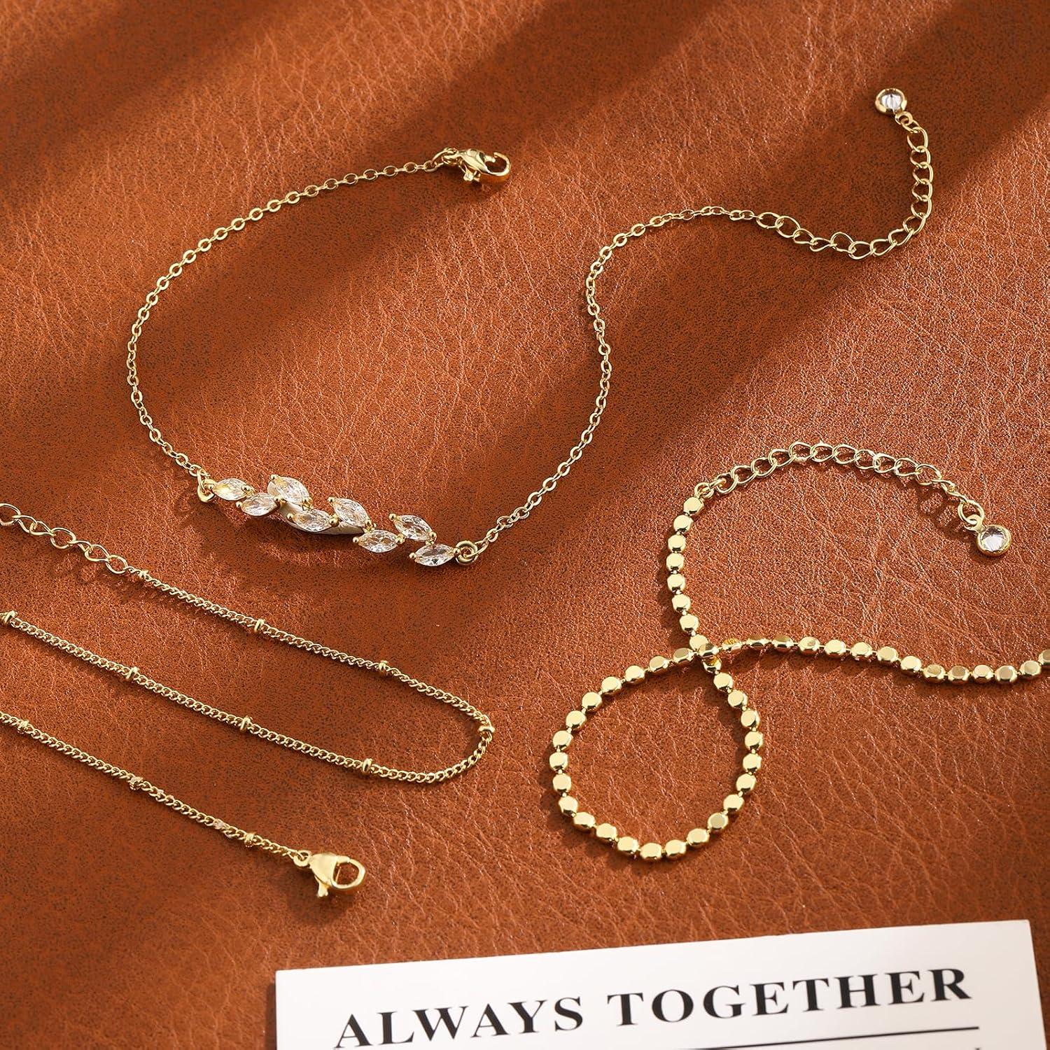 Conjunto de Pulseras de Tobillo Feskive 3 Capas Ajustables