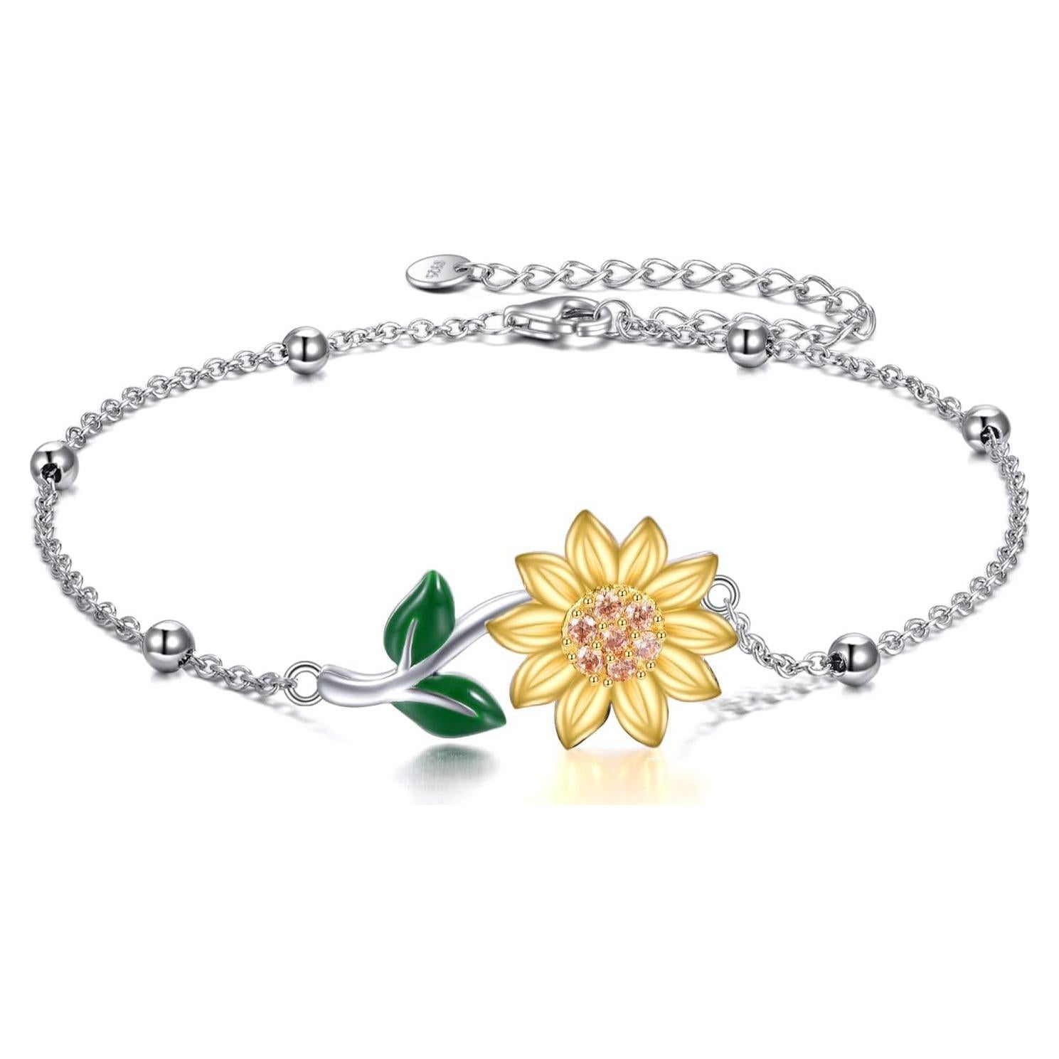 Pulsera de Tobillo Girasol YFN Plata de Ley 925 para Mujeres
