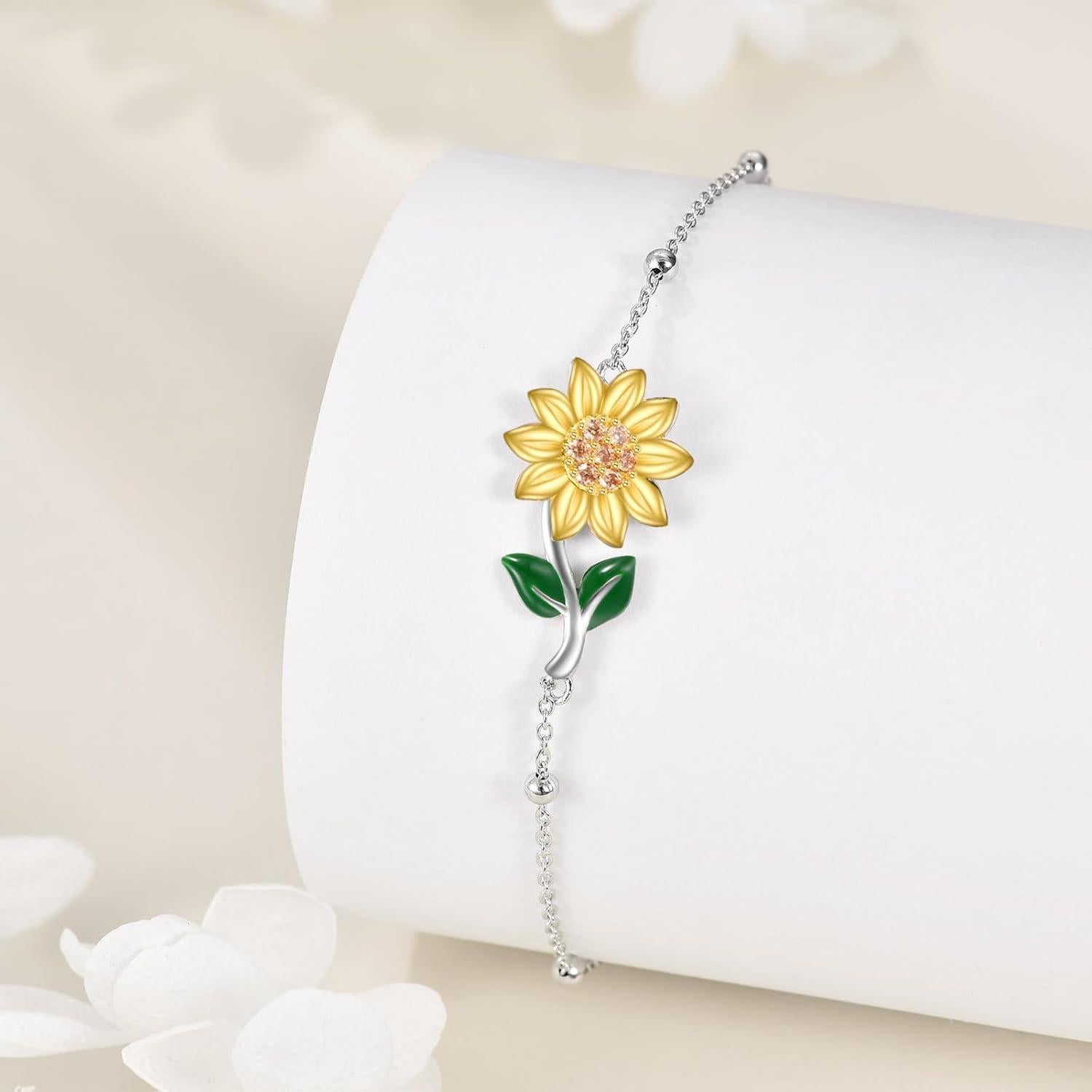 Pulsera de Tobillo Girasol YFN Plata de Ley 925 para Mujeres