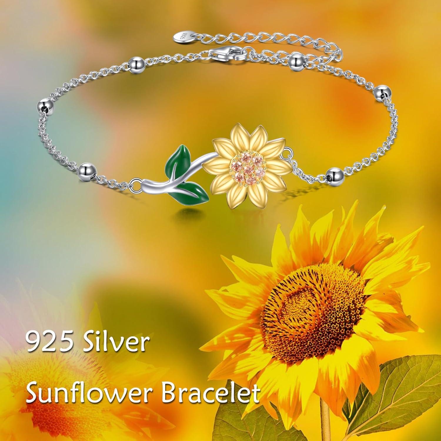 Pulsera de Tobillo Girasol YFN Plata de Ley 925 para Mujeres