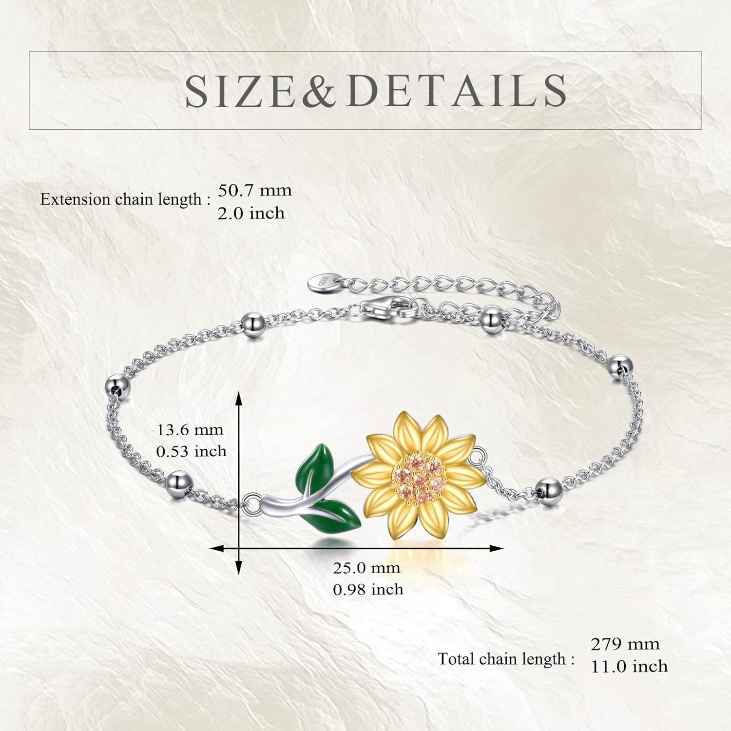 Pulsera de Tobillo Girasol YFN Plata de Ley 925 para Mujeres