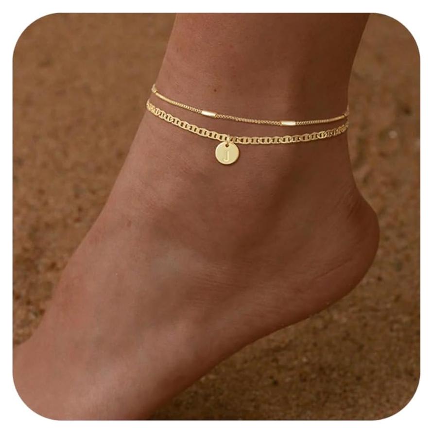 Brazalete de Tobillo Iniciales Oro 14K Ajustable 21.6 cm