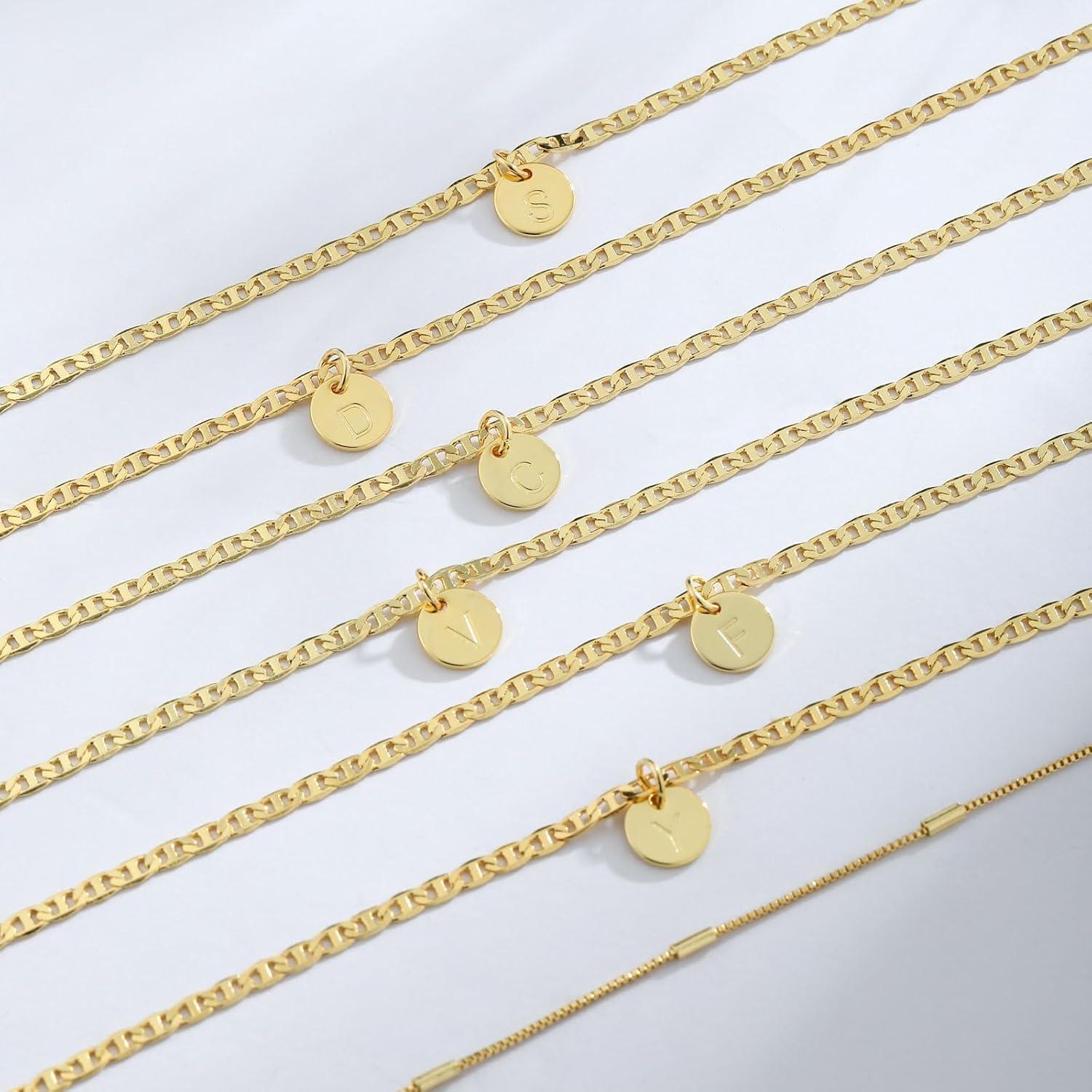 Brazalete de Tobillo Iniciales Oro 14K Ajustable 21.6 cm