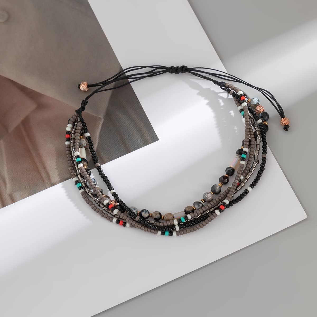 Tobillera Boho Trenzada con Cuentas para Mujeres Ajustable