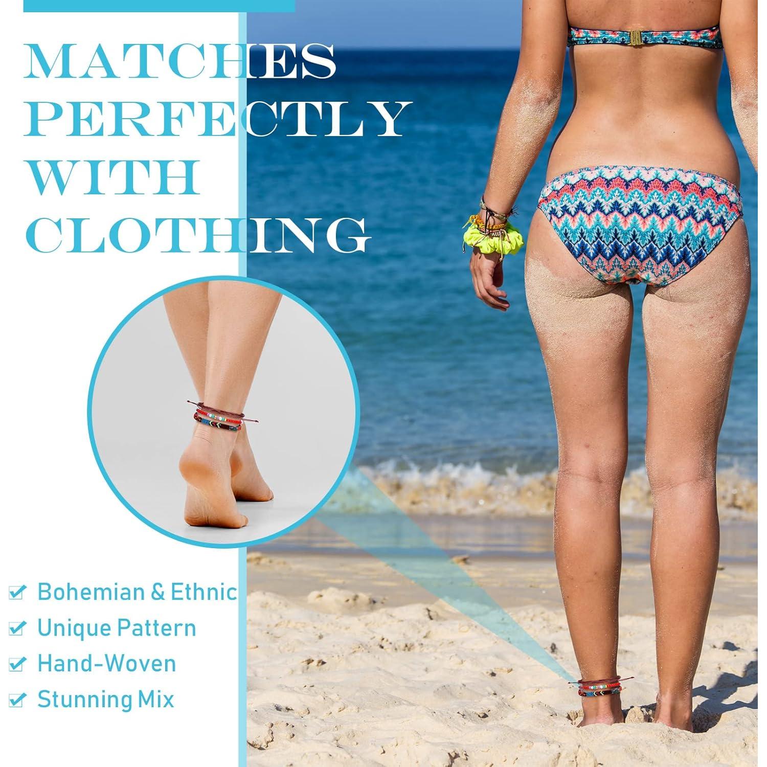 Yinkin Pulseras de Tobillo Bohemias Ajustables 18 Pcs Hechas a Mano