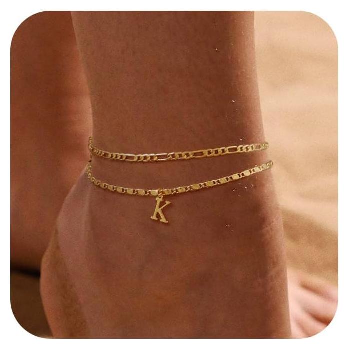Pulsera de Tobillo Iniciales Tasiso Oro 14K Ajustable 21.6 cm