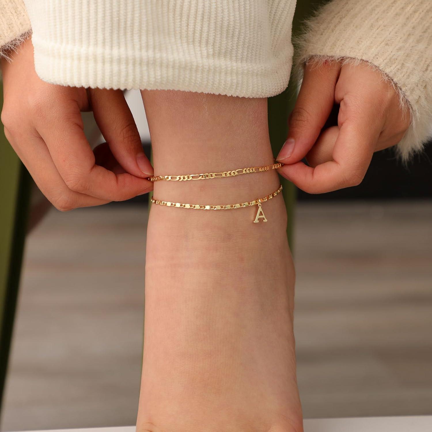 Pulsera de Tobillo Iniciales Tasiso Oro 14K Ajustable 21.6 cm
