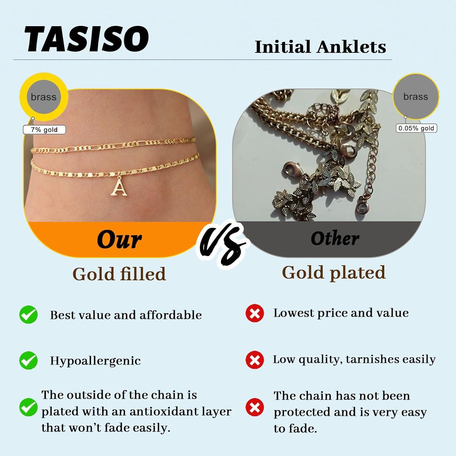 Pulsera de Tobillo Iniciales Tasiso Oro 14K Ajustable 21.6 cm