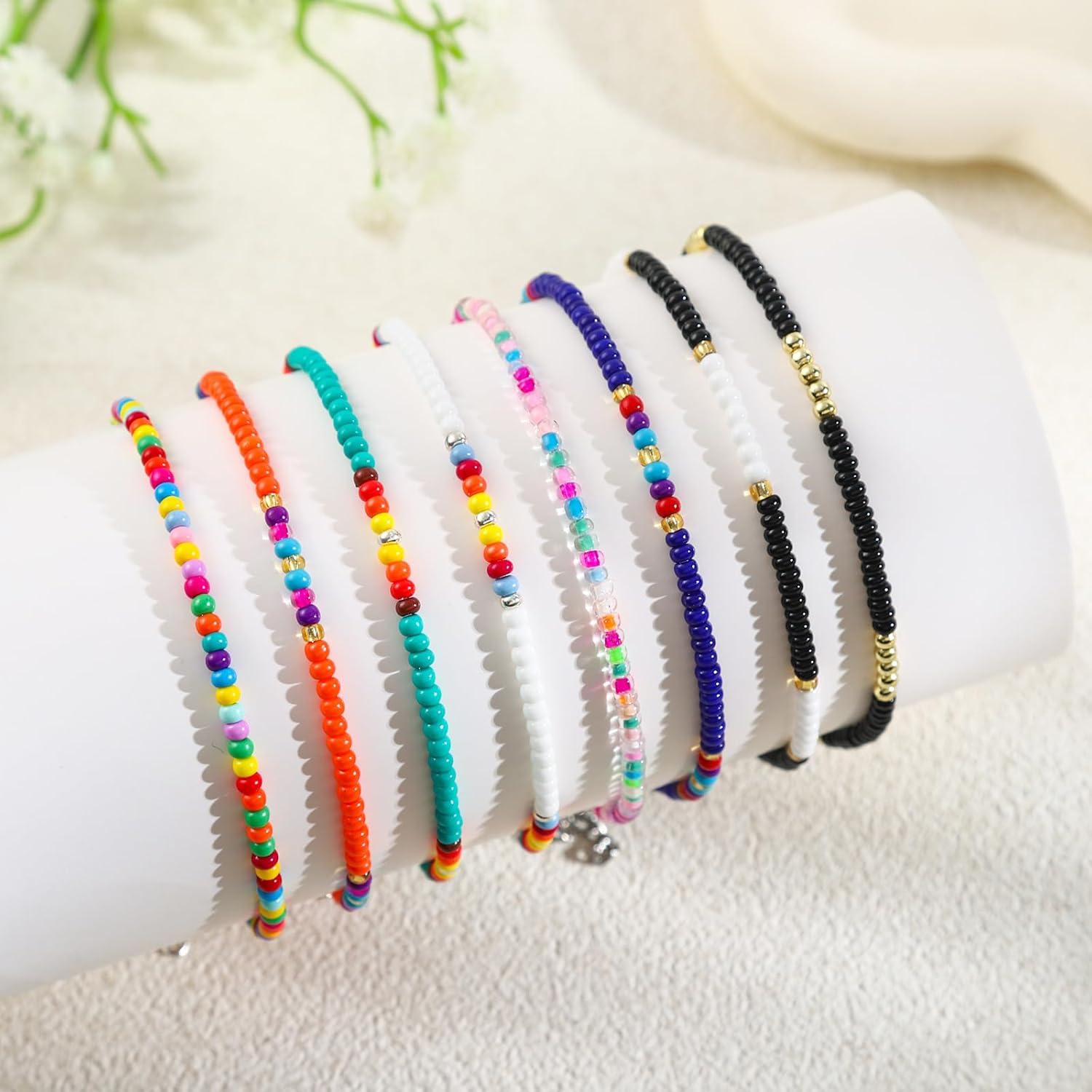 8 Pulseras de Tobillo de Cuentas Hechas a Mano para Mujeres