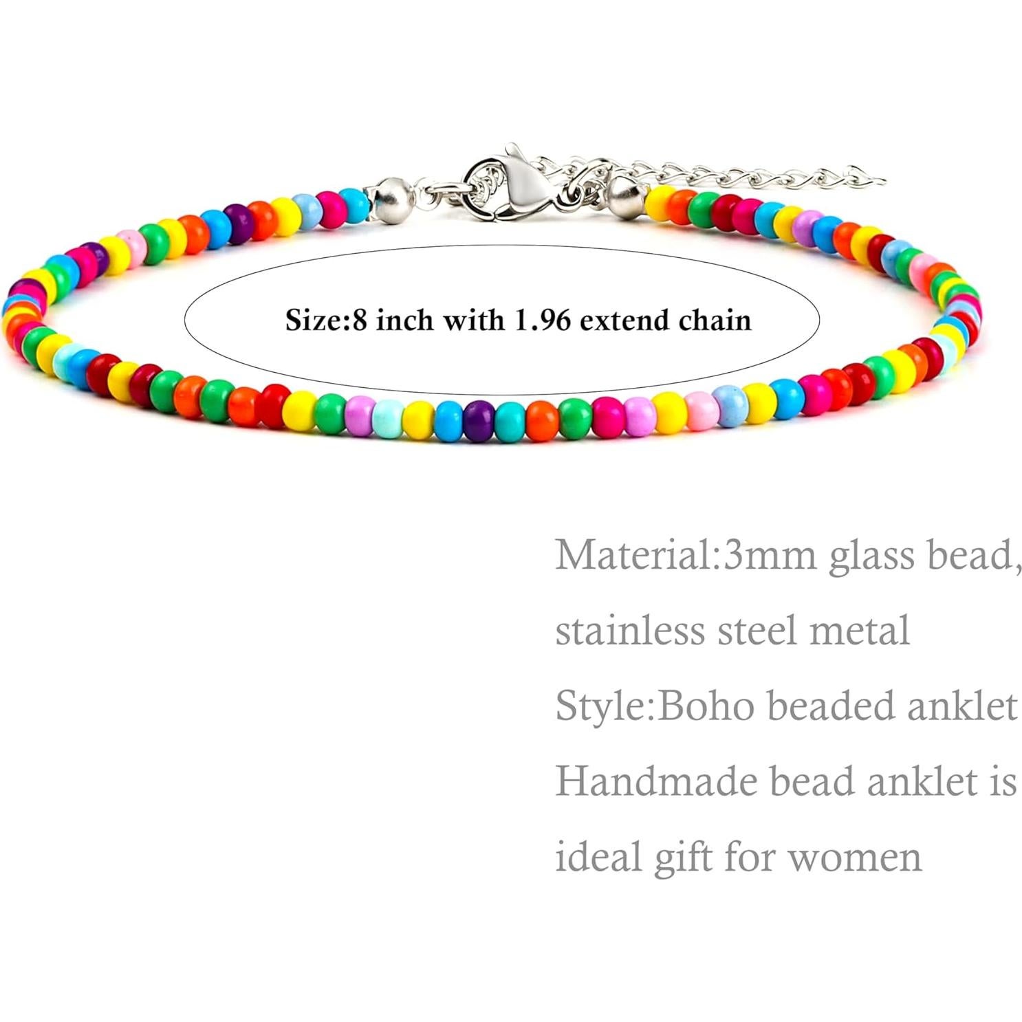 8 Pulseras de Tobillo de Cuentas Hechas a Mano para Mujeres