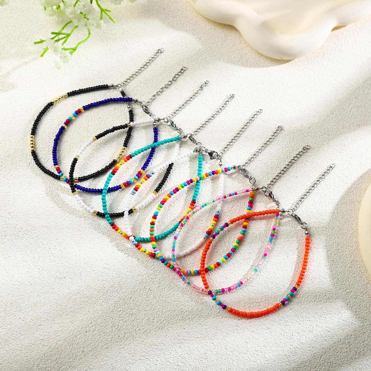 8 Pulseras de Tobillo de Cuentas Hechas a Mano para Mujeres