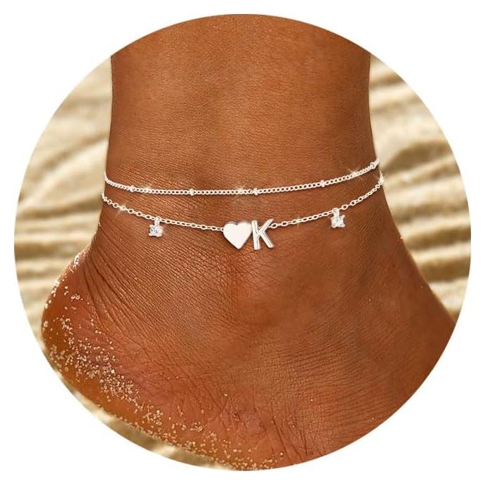 Pulsera de Tobillo Ajustable ZNBOH Oro y Plata con Iniciales