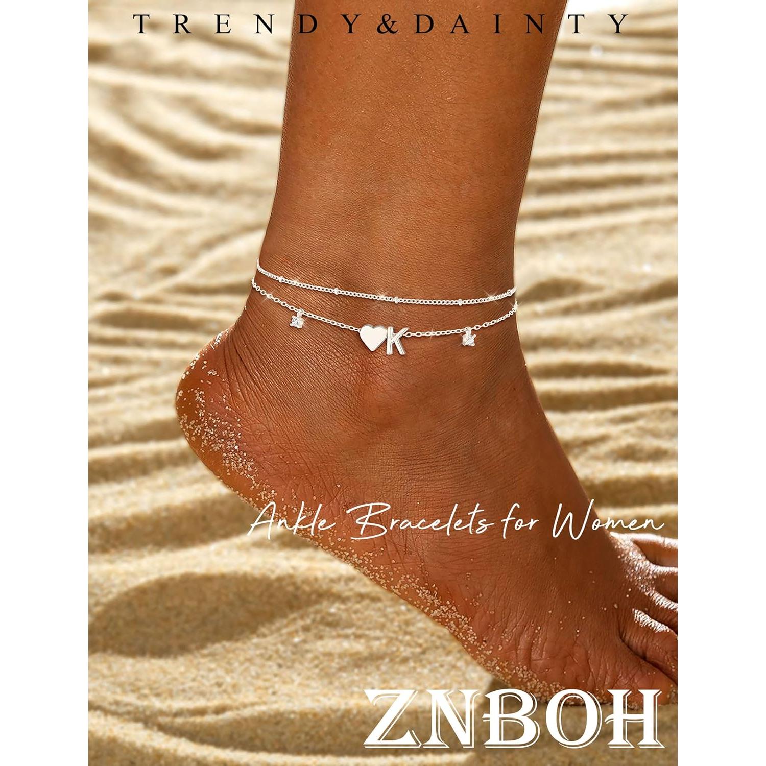 Pulsera de Tobillo Ajustable ZNBOH Oro y Plata con Iniciales