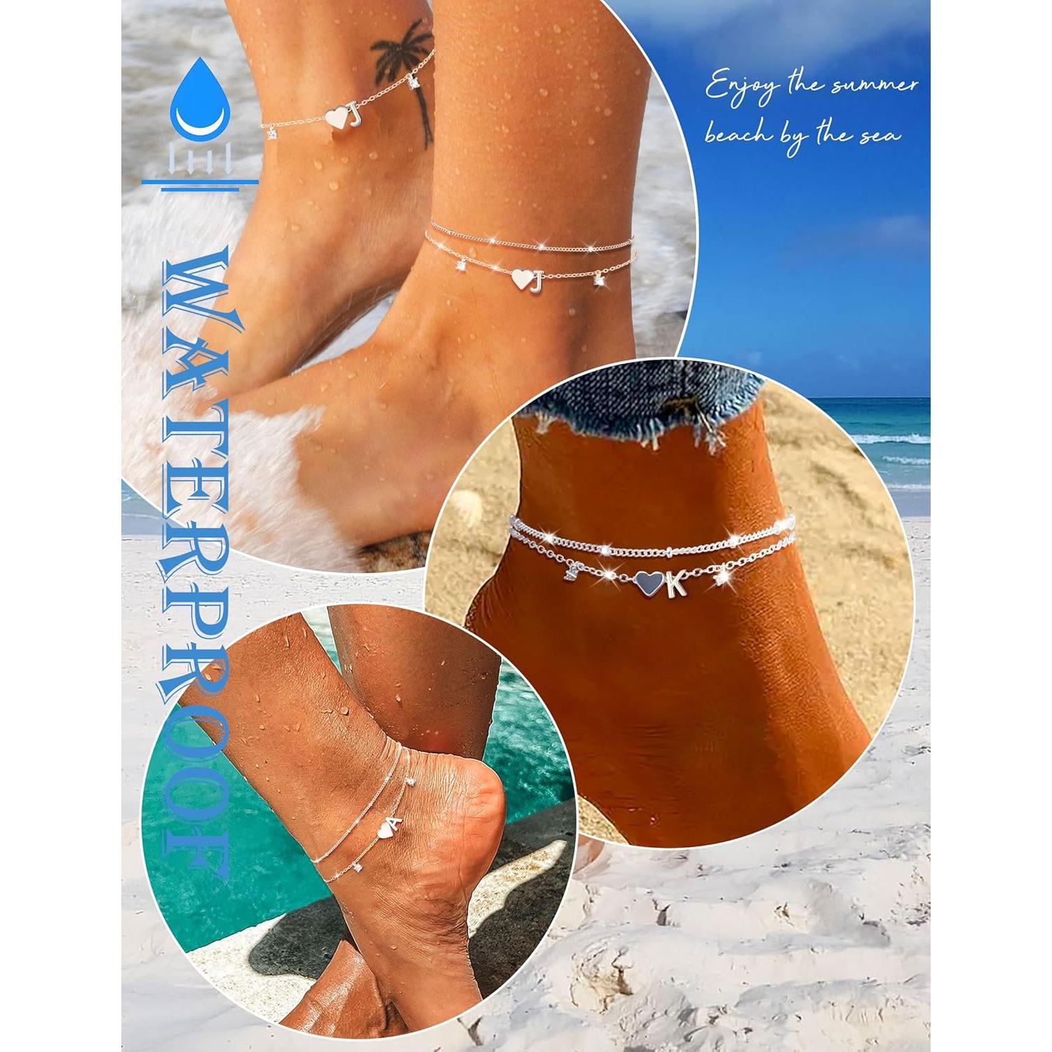 Pulsera de Tobillo Ajustable ZNBOH Oro y Plata con Iniciales