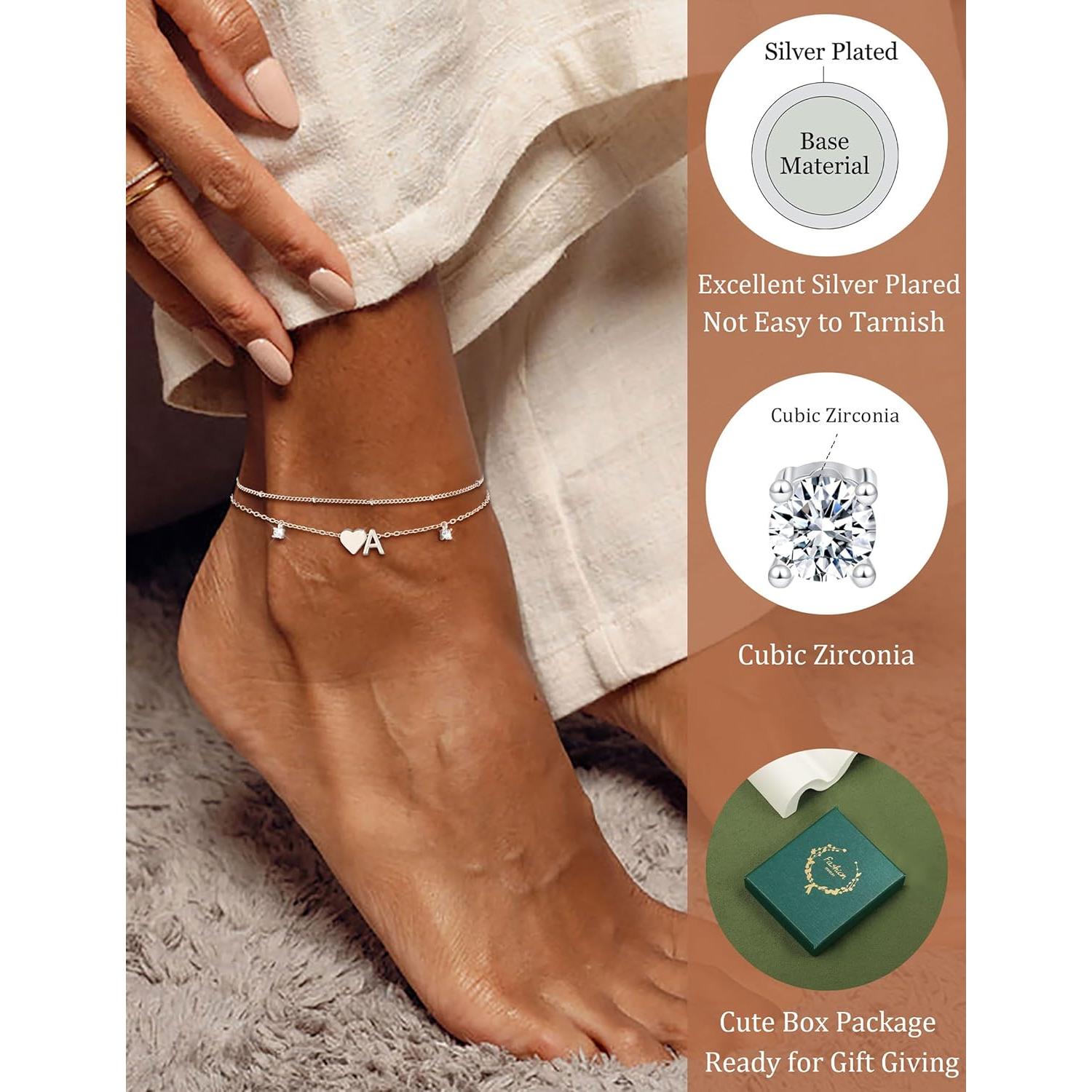 Pulsera de Tobillo Ajustable ZNBOH Oro y Plata con Iniciales