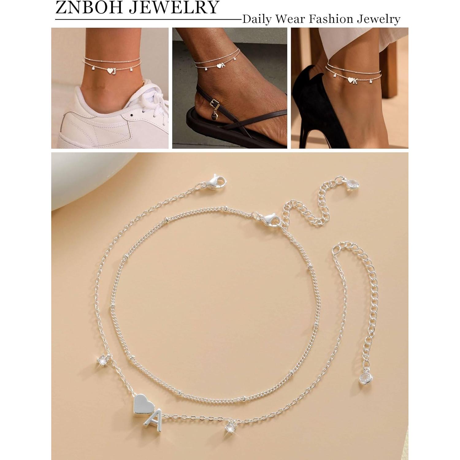 Pulsera de Tobillo Ajustable ZNBOH Oro y Plata con Iniciales