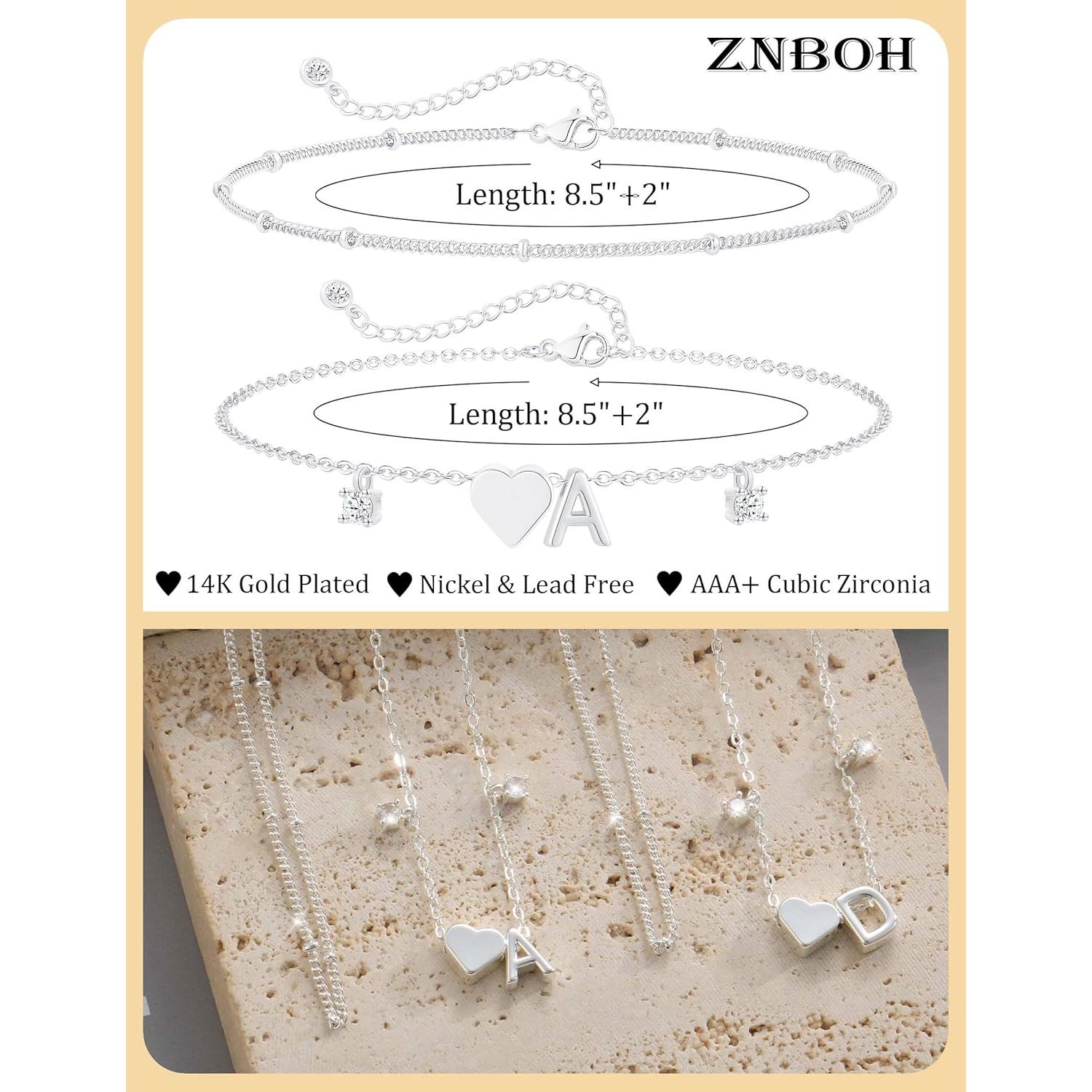 Pulsera de Tobillo Ajustable ZNBOH Oro y Plata con Iniciales