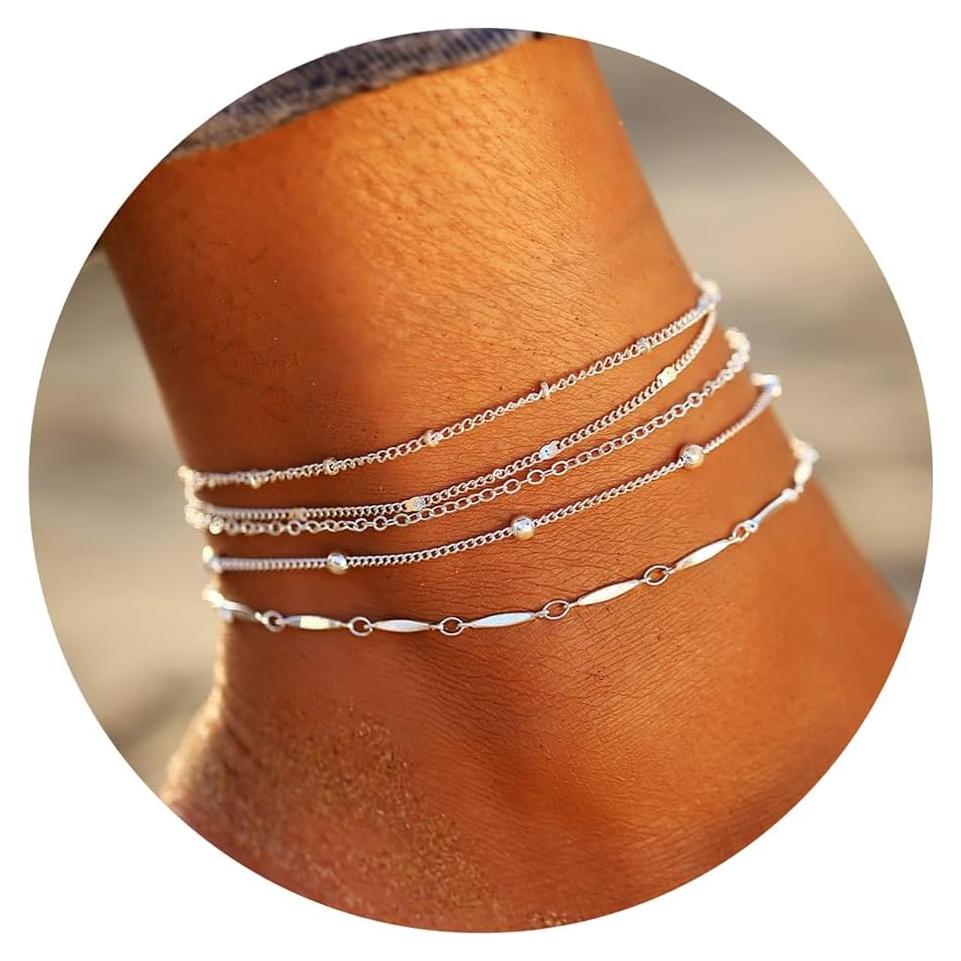 Pulsera de Tobillo Fesciory Oro 14K Ajustable 21-23cm