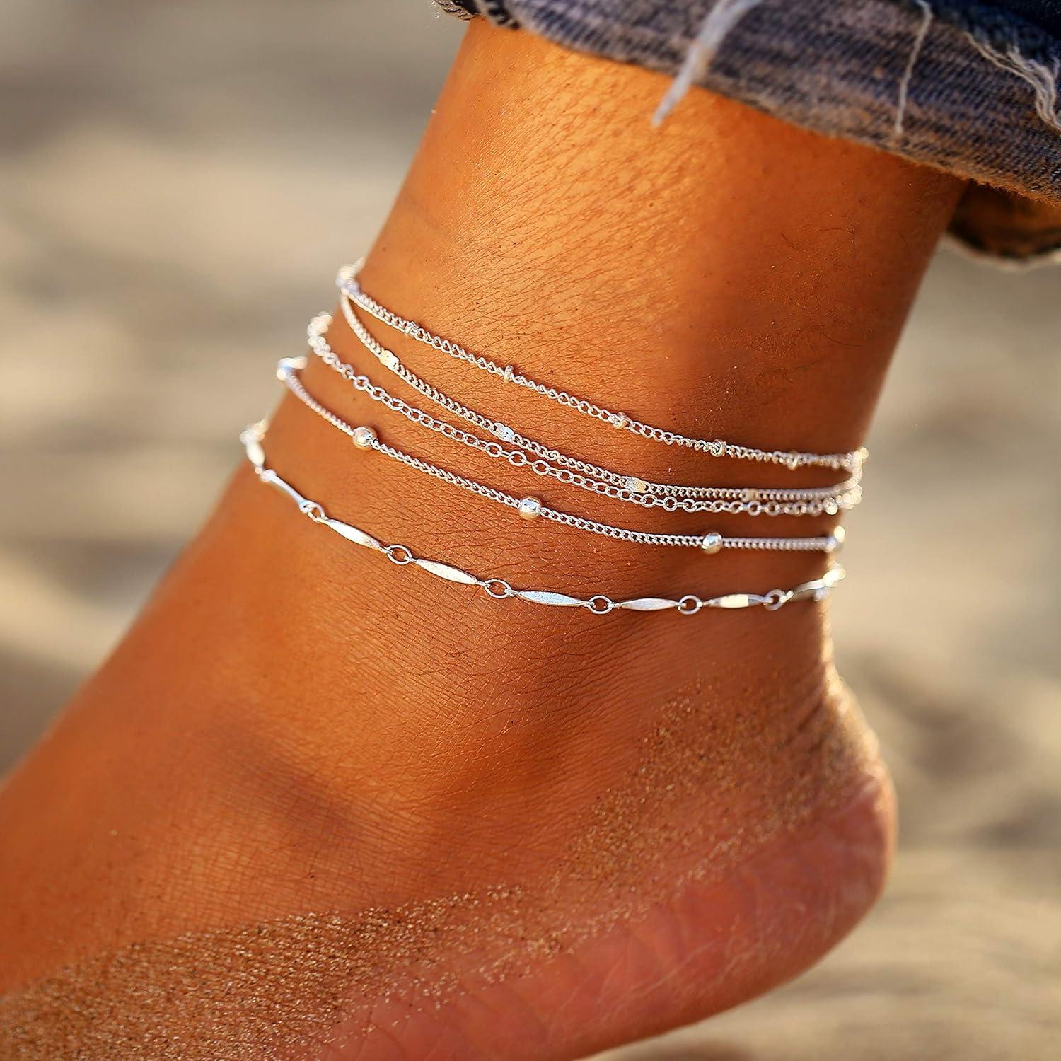 Pulsera de Tobillo Fesciory Oro 14K Ajustable 21-23cm