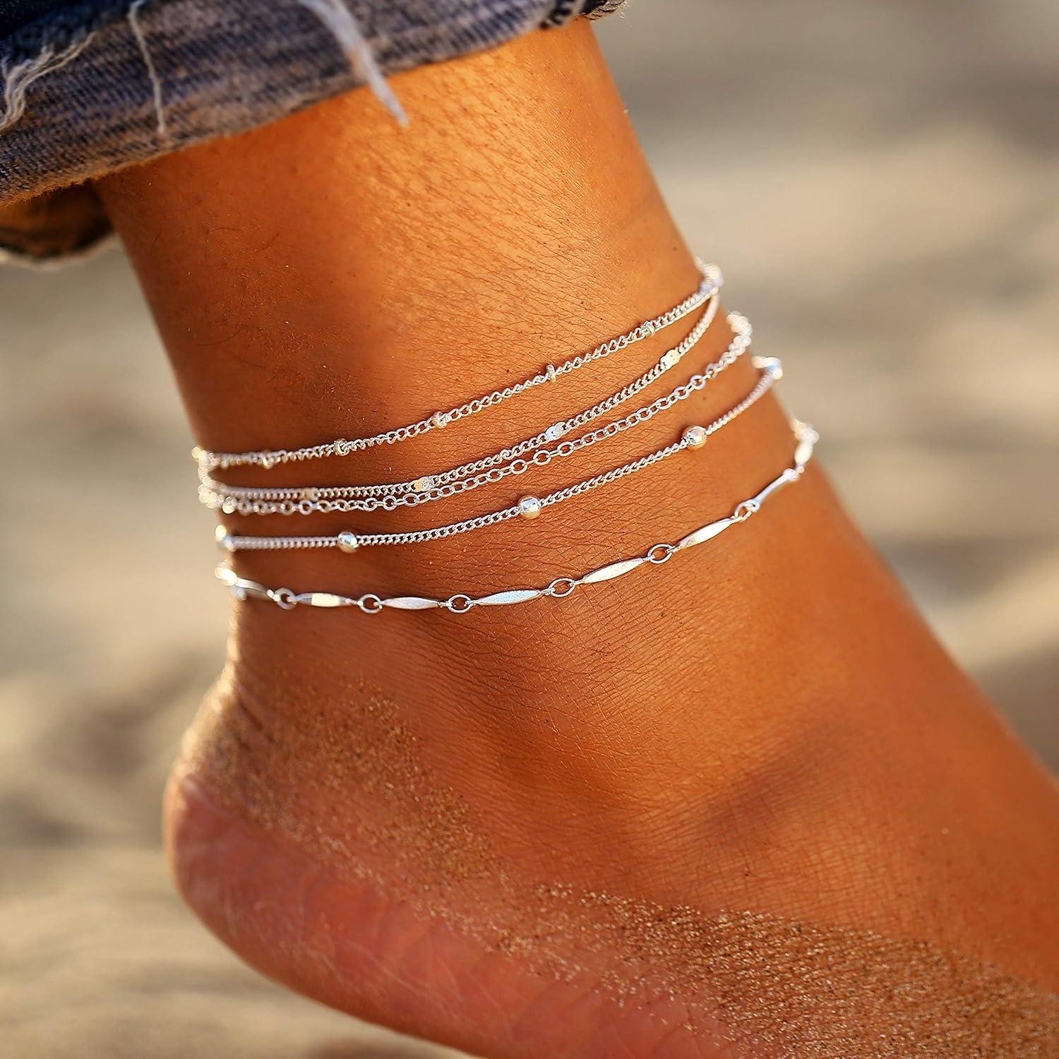 Pulsera de Tobillo Fesciory Oro 14K Ajustable 21-23cm