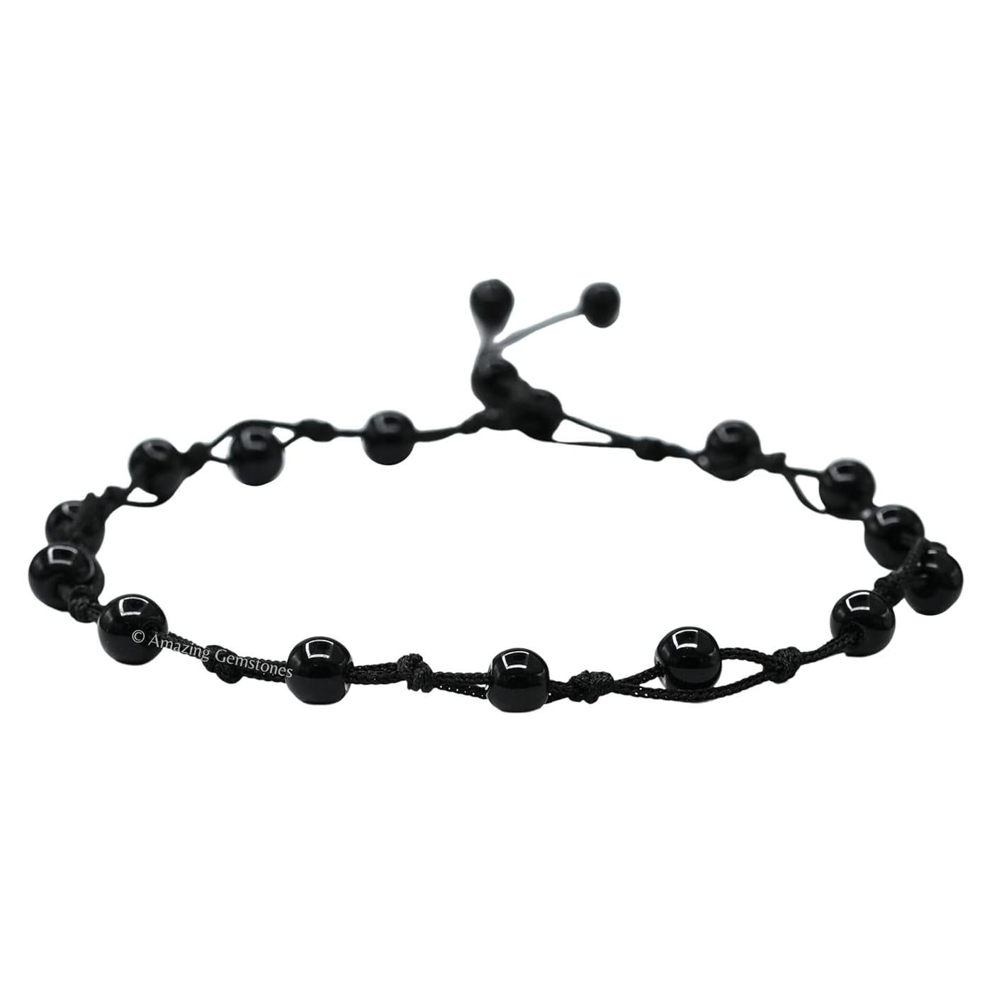 Pulsera de Tobillo Obsidiana Negra Mujer Ajustable 23-30.5 cm