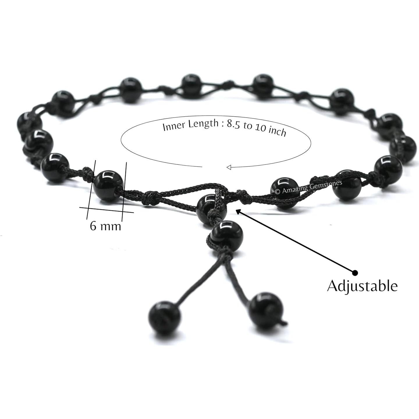Pulsera de Tobillo Obsidiana Negra Mujer Ajustable 23-30.5 cm