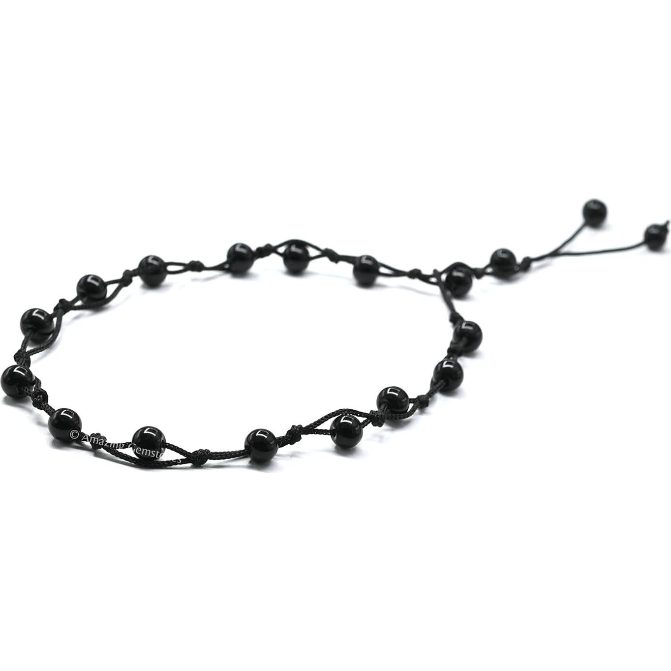 Pulsera de Tobillo Obsidiana Negra Mujer Ajustable 23-30.5 cm