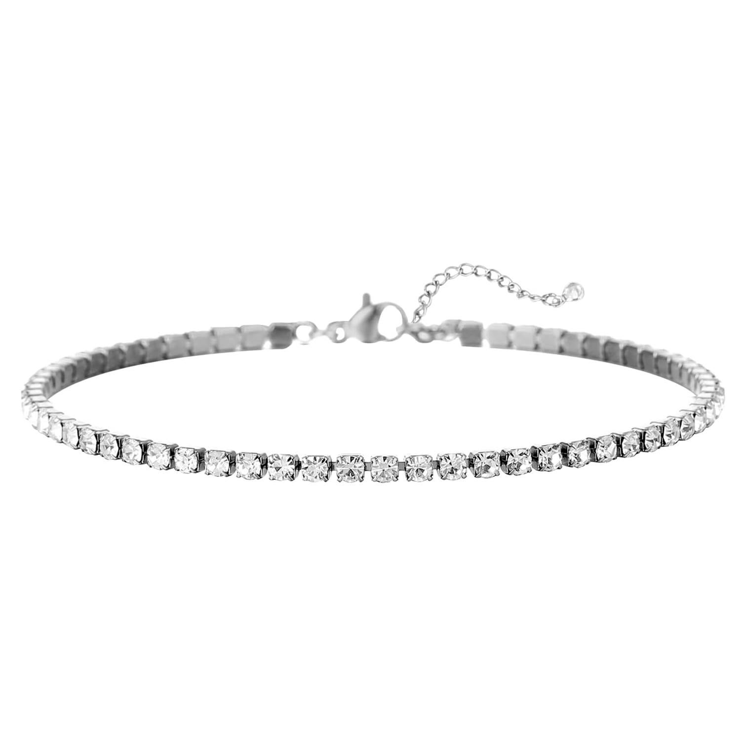 Tobillera de tenis oro blanco 18K para mujer 3mm/4mm/5mm