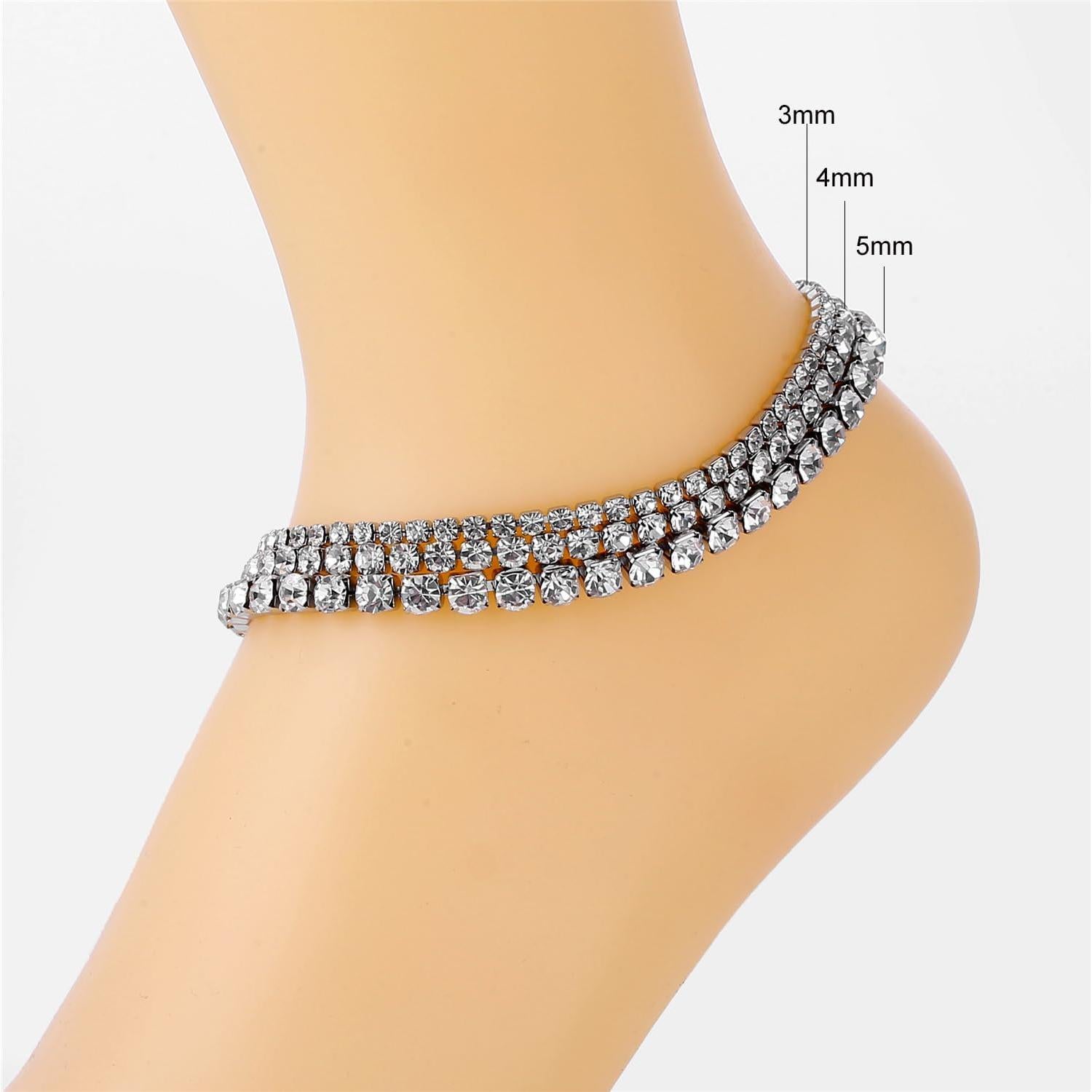 Tobillera de tenis oro blanco 18K para mujer 3mm/4mm/5mm