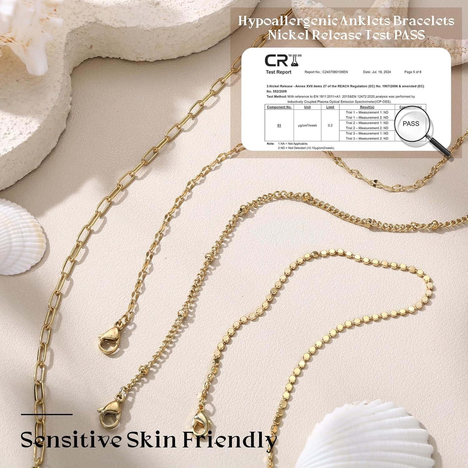 Tobilleras de Oro 14K LOYALLOOK para Mujeres Impermeables