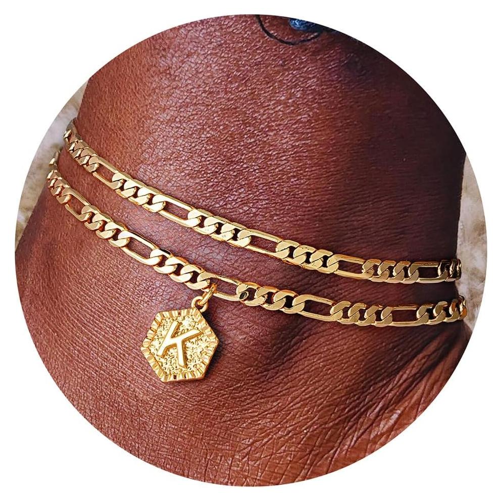 Pulseras de Tobillo Iniciales Memorjew Doble Capa Oro 14K