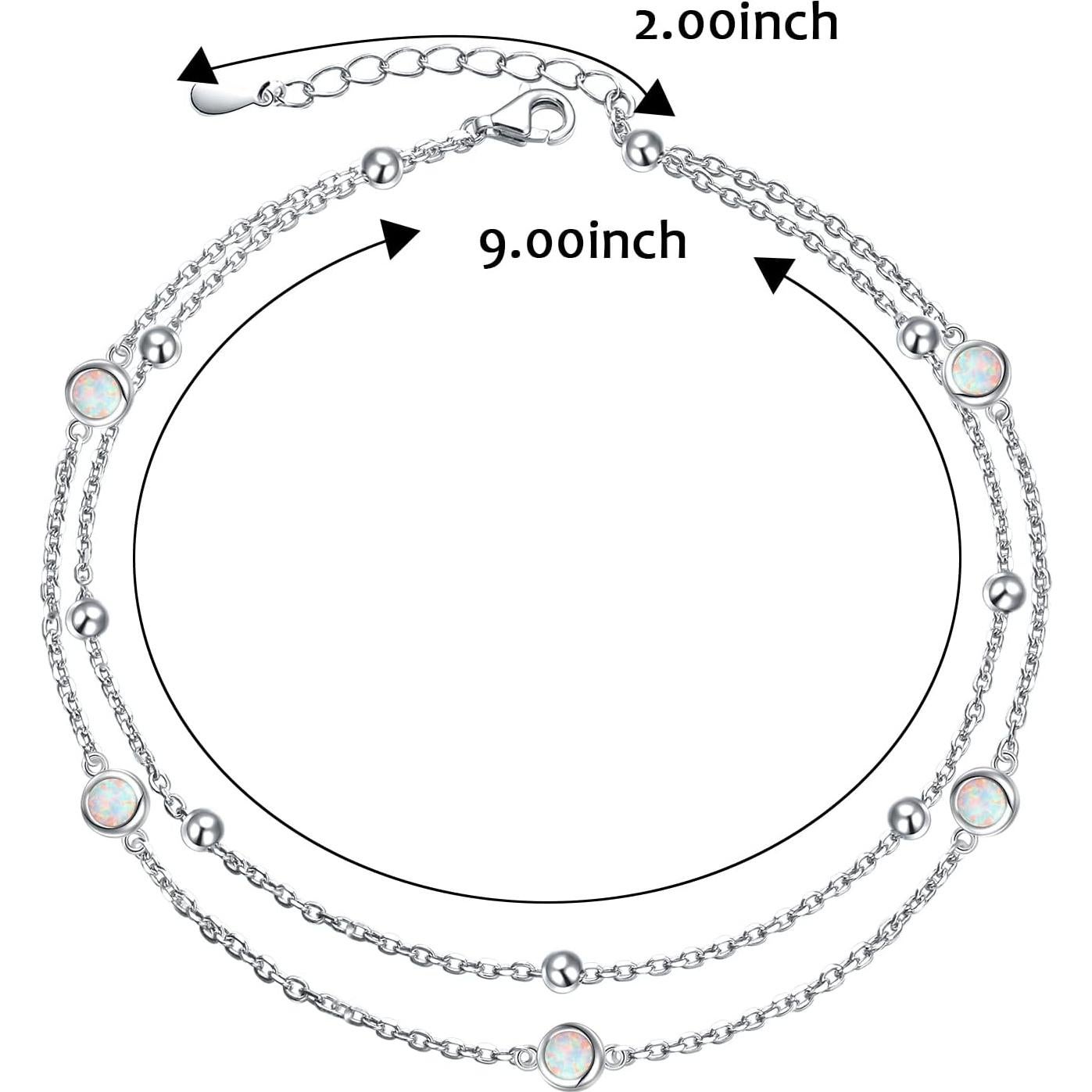 Pulsera de Tobillo FLYOW Plata Esterlina S925 Ajustable con Ópalo