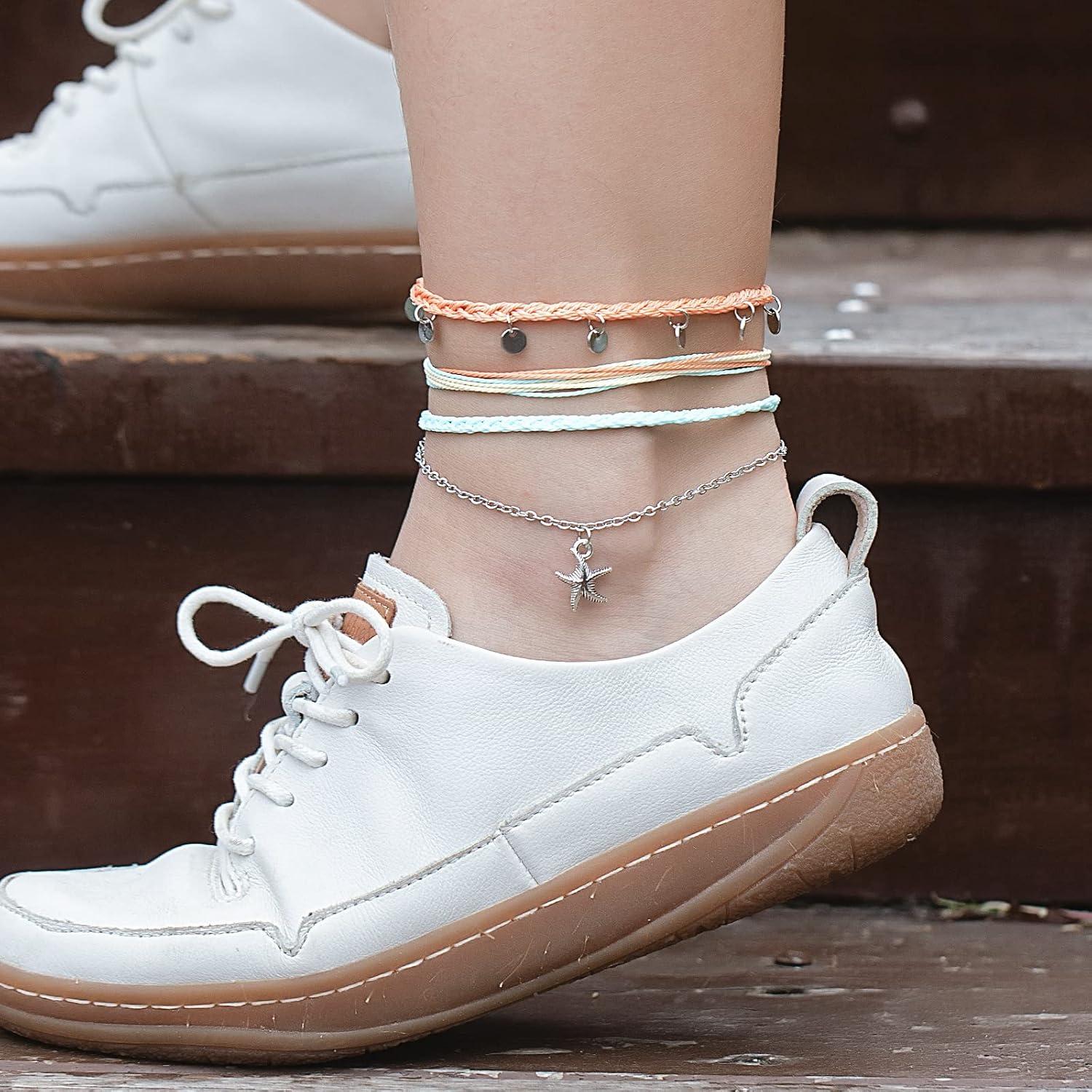 Pulseras de tobillo Boho impermeables con encanto de estrella de mar